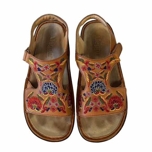 Allegria Viki Cognac Needles & Pins Sandal Multicolor Embroidered Sandal EU 37 - Picture 1 of 12